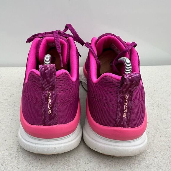 Skechers Womens Lace Up D'Lux Walker Running Shoes Fuschia Pink White Size 9 - Picture 4 of 8